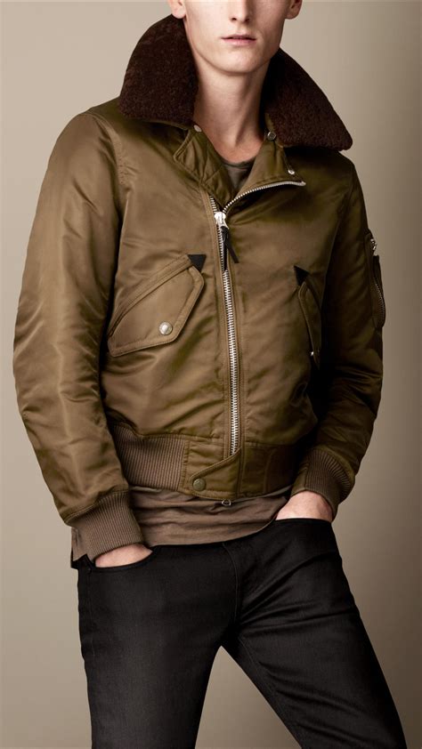 burberry shearling bomber jacket mens|burberry shearling collar jacket.